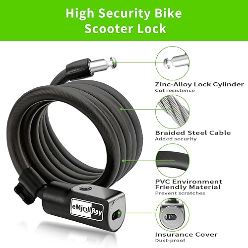 Lucchetto per Monopattino Elettrico, eMjollRay Lucchetto per Bicicletta con 2 Chiavi, Livello di Sicurezza Molto Alto Antifurto Lucchetto Monopattini, Lucchetto Monopattino per Moto,Bicicletta,Scooter - Ysert