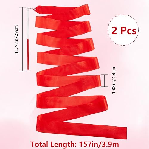2pz Nastri Da Ballo Rossi 4.3m di Lunghezza Nastro Da Ginnastica Ritmica Nastri Da Ballo Artistici Nastri Da Ballo per Ballerini Bacchetta Nastri Da Ballo per Allenamento di Danza Artistica - Ysert