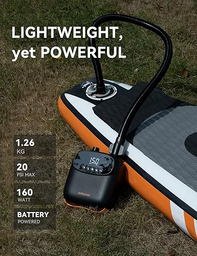AIRBANK Mini Pompa d'Aria Elettrica per SUP PUFFER Pro, Ricaricabile, Automatica a Doppio Stadio per Gommone Gonfiabile, Wing Foil & Kite, Materasso - Ysert