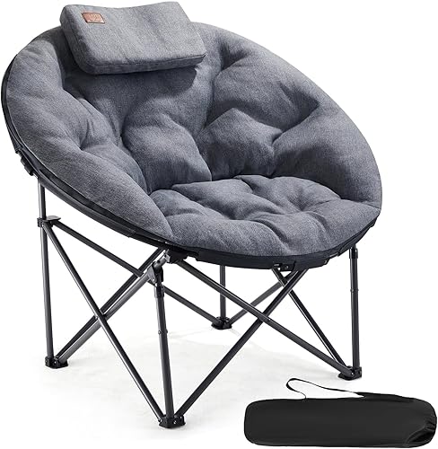 EVER ADVANCED Moonchair - Sedia pieghevole di lusso, XXL, 150 kg, rotonda, imbottita, con schienale alto, con cuscino, extra large, per esterni, giardino, balcone, interni, colore: grigio - Ysert