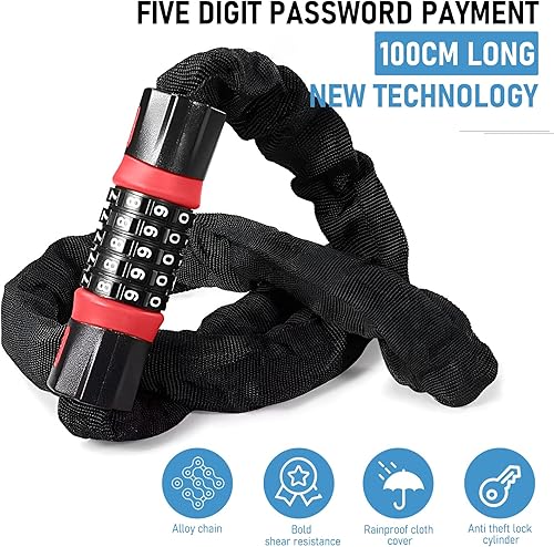 Lucchetto Bici Catena,100cm Catena Bicicletta Antifurto,Lucchetto Bici Combinazione a 5 cifre, di lunghezza lucchetto bicicletta antifurto,per biciclette, e-bike, moto e altre applicazioni - Ysert
