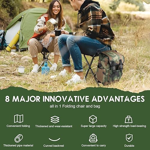 Sedia da Camping Pieghevole 100kg con Zaino Impermeabile - Sedia Portatile per Pesca, Trekking, Picnic con Design Stabile (Mimetica) - Ysert