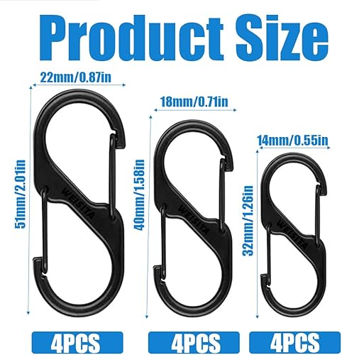 12 pezzi moschettone, moschettone nero per pesca, viaggio, campeggio, moschettone a S, moschettone da arrampicata, moschettone piccolo, portachiavi a moschettone, moschettone, mini moschettone - Ysert