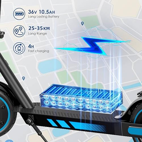 Scooter Elettrico,Alta Potenza 500w,Pneumatici Da 25,4 Cm,Velocità Massima Di 25km/H,Distanza Remota Di 45KM,Sistema Frenante A Doppio Tamburo,Escooter Pieghevole Adulto,Carico Massimo 120KG - Ysert