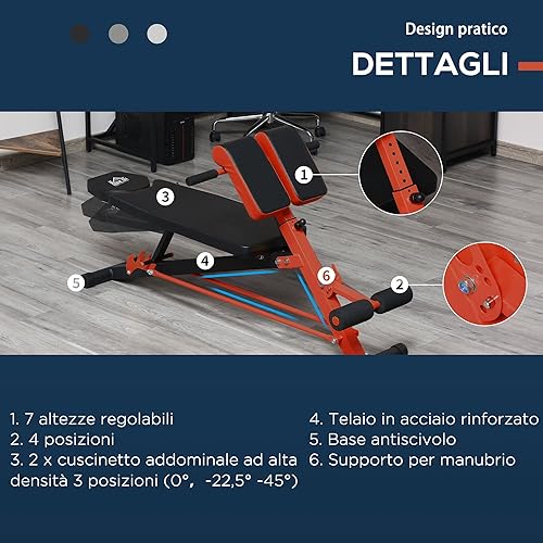 HOMCOM Panca Piana Palestra, Panca Pesi Regolabile per Allenamento a Casa, Panca Palestra Multifunzione con 1 Regolazione Piana e 2 Reclinazioni, 4 Regolazioni del Piede, Nero - Ysert