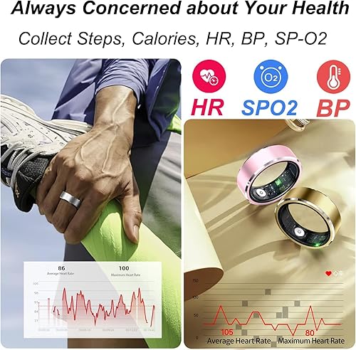 Smart Ring Fitness Tracker Cardiofrequenzimetro Sleep Tracker Controllo TikTok Anelli Fitness Pressione Sanguigna Ossigeno nel sangue Pedometro Contapassi Salute Smart Ring per donne e uomini con - Ysert