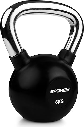SCALES LUX - Kettlebell professionale in ghisa rivestita in gomma, 8 kg, con manico cromato, kettlebell nero, pesi professionali per allenamento di forza - Ysert