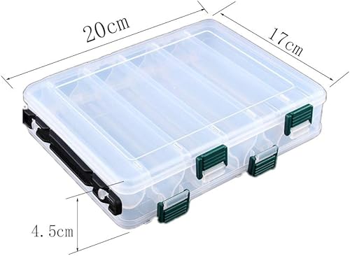 2pcs Scatola da Pesca, scatole di plastica da Pesca a Doppia Faccia per Esche Artificiali con 10 Scomparti per Kit Accessori da Pesca(20 * 17 * 4.5cm) - Ysert