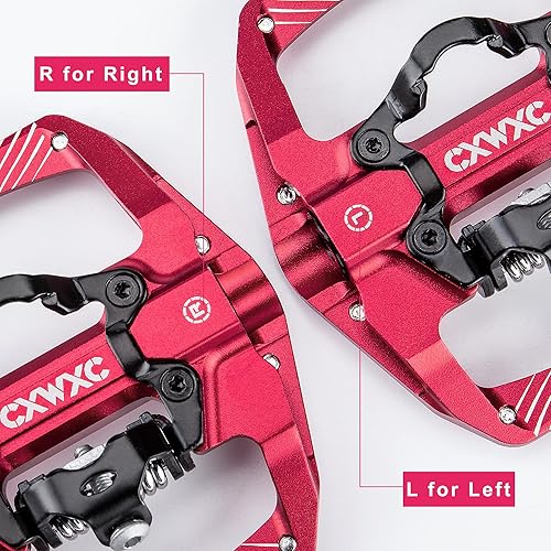 CXWXC Pedali Clic per bicicletta e piatti con 3 cuscinetti sigillati, lega di alluminio da 9/16 pollici, antiscivolo, piattaforma larga, pedali a scatto per MTB o bici da strada (rosso, M) - Ysert