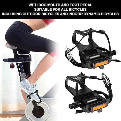 Pedali Bici con Clip e Cinghie, Pedali MTB, Anti-Slittamento Pedali Flat per Bicicletta BMX Ciclismo, Universali Pedali Bicicletta, Pedali Bici per Cyclette Spin Bike e Biciclette da Esterno - Ysert