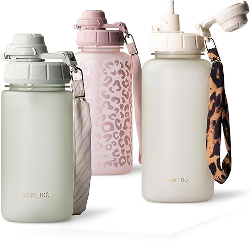 Borraccia 1 litro - Borraccia con cannuccia motivazionale con indicatore del tempo, Bottiglia sportiva senza BPA palestra antigoccia, Water Bottle (Ocean Bloom, 1000ml) - Ysert