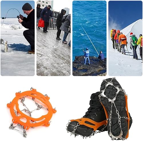 Ramponi da Ghiaccio Antiscivolo, Ramponi Antiscivolo Per Scarpe, Ramponcini Scarponi Neve Ghiaccio, Adatto Per Scarpe da Neve, Scarpe da Trekking, Scarpe Di Cuoio, Scarpe Sportive (Arancia) - Ysert