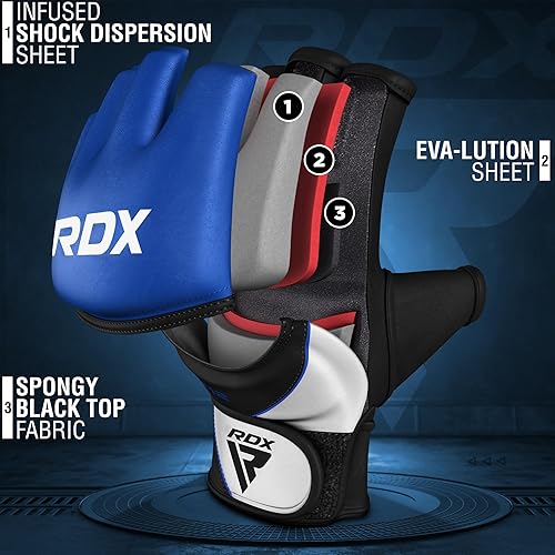 RDX MMA Guanti Grappling Arti Marziali Allenamento, Maya Hide Pelle, Palmo Aperto Imbottitura Guantoni, Gabbia Gloves Per Kickboxing Sparring Muay Thai Sacco Boxe Combattimento, Uomo Donna - Ysert