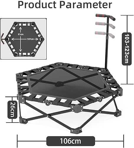 Trampolino rimbalzante Pieghevole, Mini Trampolino Mini Fitness Silenzioso per Allenamento a casa con barretta Regolabile, Trampolino di Esercizio Silenzioso per Allenamento Personale Interno - Ysert