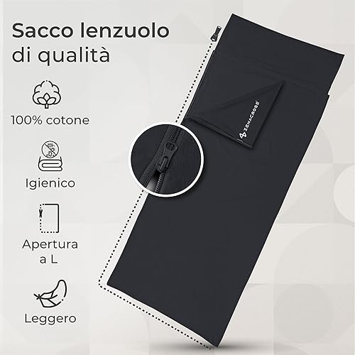 Sacco Lenzuolo da Viaggio - Sacco Letto Singolo Ultraleggero e Compatto - 100% Cotone - Saccoletto con Scomparto per Cuscino - Sacco Lenzuolo Cotone Singolo - Ysert