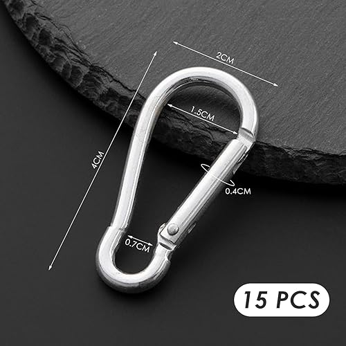 15 moschettoni, diametro filo 4 mm, moschettone piccolo, mini moschettone, robusto moschettone in alluminio, per campeggio, escursioni, viaggi e altro ancora - Ysert