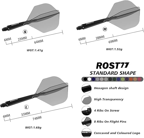 CUESOUL ROST 77 Asta e Volo Freccette integrati,Forma Standard, Set di 3 (Serie di Colore Trasparente) - Ysert