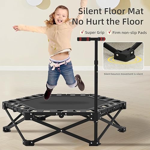 Trampolino rimbalzante Pieghevole, Mini Trampolino Mini Fitness Silenzioso per Allenamento a casa con barretta Regolabile, Trampolino di Esercizio Silenzioso per Allenamento Personale Interno - Ysert
