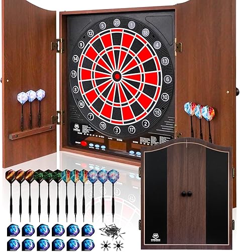 Tabellone segnapunti elettronico con LED elettrico digitale per adulti con armadio in legno massello, bersaglio elettronico adatto per alimentatori/adattatori a batteria - Ysert