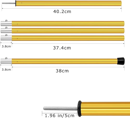 KOMCLUB Set di 4 aste telescopiche per tende in alluminio, per tende da campeggio, leggere, regolabili, per sport all'aria aperta, campeggio, 1,9 m (set da 4 pezzi) - Ysert