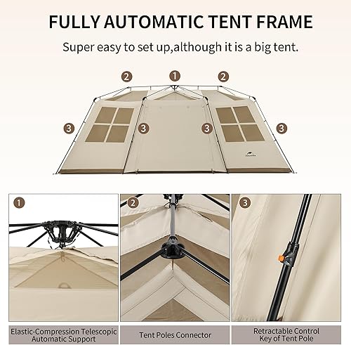Naturehike Village 17.0 ㎡ Tenda familiare pop-up tenda da campeggio, tenda da campeggio per 4-6 persone, grande tenda a tunnel con colonna d'acqua 2000 mm - Ysert