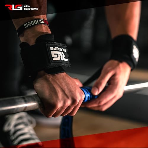 RL Grips® Straps Gym con Fasce per i Polsi per Il Sollevamento Pesi e Il Powerlifting - Fasce per la Schiena con Protezione per i Polsi - Maniglie da Palestra per Il Sollevamento Pesi - Ysert
