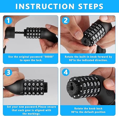 Fahrradschloss Hohe Sicherheit, Zahlenschloss Fahrradschloss mit Zahlencode 5 Stellig Kombination, Anti-Diebstahl Kettenschloss Fahrradkette Schloss für e Scooter e Bike Schloss, Lucchetti per bicicle - Ysert