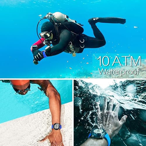 10 ATM Resistenti all'Acqua Orologio Sportivo per Nuotare e Immersioni, con Funzioni di Cronometro, Conto alla Rovescia, Doppio Fuso Orario, Sveglia, Switching Formato 12 e 24 Ore - Ysert