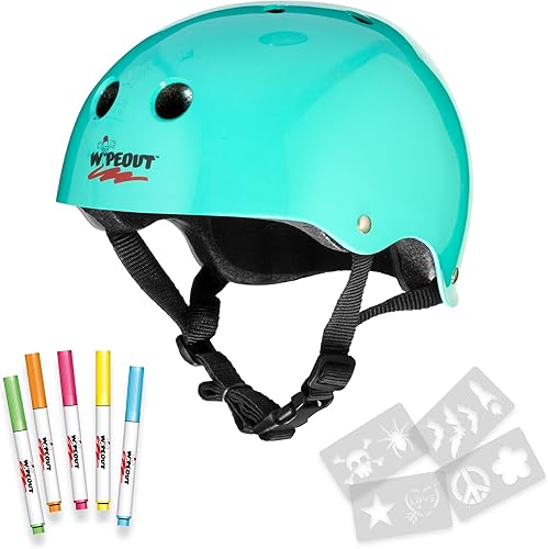 Kids Bike Helmet, Dry Erase Casco da Bici per Ragazzi, cancellabile e riscrivibile, Blu Verde Acqua, età: da 8 Anni in su Unisex Bambino - Ysert