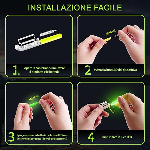 TobeBright Bastoncini Luminosi da Pesca, Pesca con Bastoncini Luminosi Notturni a LED per la Pesca Notturna, Pesca Mattutina, All'aperto e in Campeggio, Verde, Confezione da 5 - Ysert