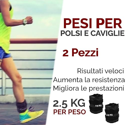 Pesi per Riabilitazione di Polsi, Mani, Caviglie, Polpacci 2 x 2.5 kg CAVIGLIERE/POLSIERE Regolabili - Ysert