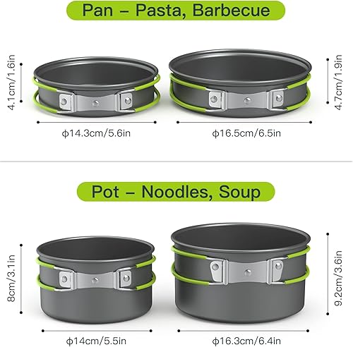 Lixada Set da Cucina Portatile, Multifunzione, per 2-3 Persone, per Campeggio, Picnic, Escursioni, attività all’Aperto, Pot + Pan - Ysert