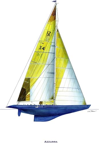 Edizioni il Frangente Stampa illustrazione navale: Azzurra di Luca Ferron 29,7x42cm - Ysert