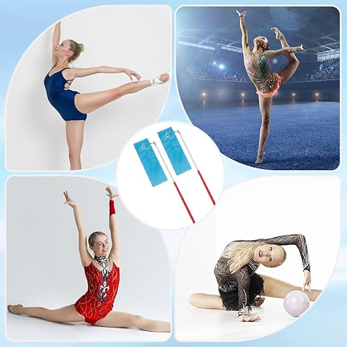 CREATCABIN 2Pcs Nastri da Danza in Policotone Nastri per Ginnastica Blu Streamer per Ginnastica Ritmica Nastri Rotanti con Bacchetta per Spettacoli di Talento Danza Artistica Circo Bastone di 1.95 m - Ysert