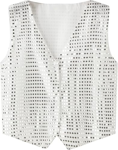 Gilet da uomo con paillette, senza maniche, con brillantini, per discoteca, con scollo a V, per matrimoni, feste, balli, carnevale, clubwear - Ysert