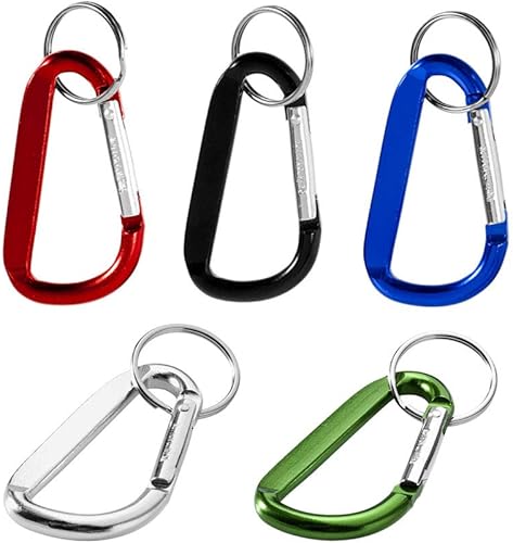 5 moschettoni a molla in alluminio, per campeggio, pesca, escursionismo o viaggi con anello portachiavi - Ysert