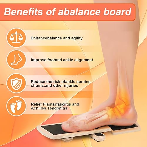 Tavola di Equilibrio a Gamba Singola, Cavigliera Balance Board con fascia da yoga, Trainer per Caviglia e Piede in Legno, Tavoletta Propriocettiva per lo Stretching della Caviglia, Correzione Della - Ysert