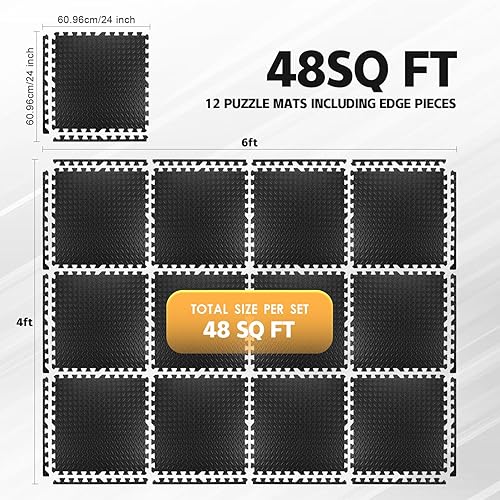 DOOHALO Tappetino per esercizi a puzzle, tappetino protettivo per palestra, 60 x 60 cm, cuscini in gomma antiscivolo, tappetini in schiuma EVA ad incastro per casa, fitness, sport, yoga, allenamento - Ysert