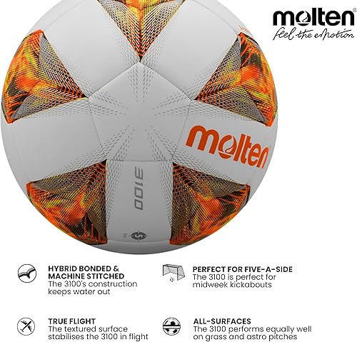 Molten Vantaggio 3100 Pallone da calcio ibrido di alta qualità, cuciture incollate con copertura imbottita in TPU per un controllo eccellente mantenimento della forma, taglia 5, per ragazzi e ragazze - Ysert