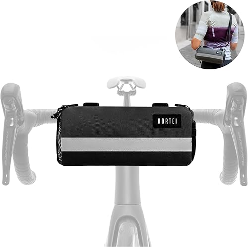 Borsa per manubrio bici da strada, ghiaia e BTT - Zaino Bikepackaging con tracolla rimovibile per spalla e cerniera impermeabile - 23 x 10 cm - 2 l (nero) - Ysert