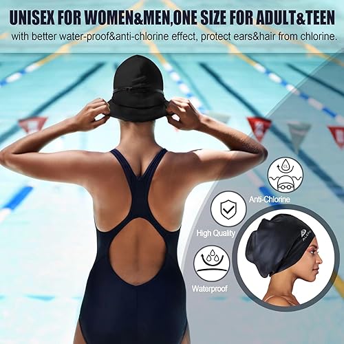 Alepo Cuffia da nuoto extra large per donne e uomini, in silicone resistente, per capelli lunghi con protezione per le orecchie, cuffia da nuoto unisex per adulti per capelli ricci lunghi e spessi e - Ysert