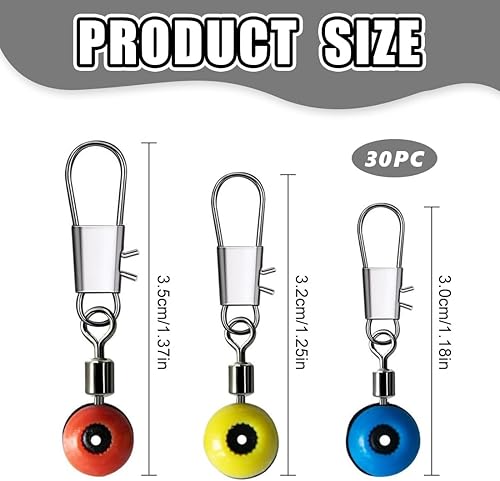 WeddHuis 30 Pezzi Girella da Pesca,Girevoli da Pesca-3 Dimensioni,Connettore Girevole da Pesca,Girelle da Pesca a Canna Pesca,Pesca Girelle con Moschettone per Connettori Clip Girevoli - Ysert