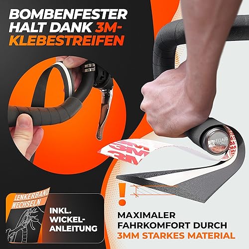 Kellago Nastro per manubrio bici da strada, nero, con pneumatici adesivi da 3 m, con e-book e 4 strisce adesive nere autoadesive, per bicicletta, per manubrio della bicicletta - Ysert