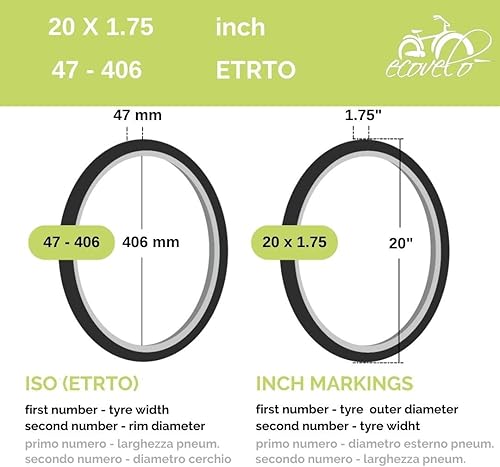 2 COPERTONI 20 X 1.75 (47-406) PNEUMATICI IN GOMMA NERI PER GRAZIELLA CITY BIKE BMX STRADALE BAMBINO - Ysert