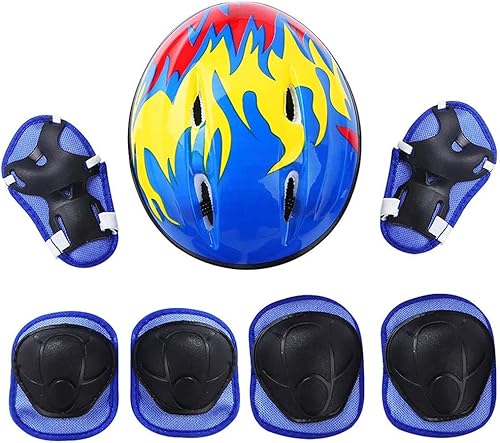 7pcs/Set Set Casco Regolabile per Bambini, Ragazzi Ragazze Casco Ginocchiere Gomitiere Protezioni Polso Set di Protezioni per Pattini a Rotelle Skateboard Bici, Rosa, Rosso, Blu(Rosso) - Ysert