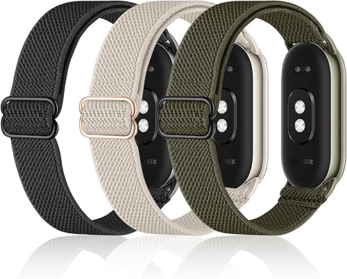 Ricambio per Cinturino Mi Band 8, 3 Pezzi Compatibili con Cinturino Xiaomi Mi Band 8, Nylon Cinturini per Mi Band 8, Cinturino Smart Band 8 Morbido Regolabile Adatto a Donne e Uomini(Nero/Verde/Beige) - Ysert