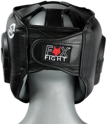 Fox-Fight Protezione per la Testa con Cinghia Tracolla (Nase) Testa schuts Headguard/Pelle Nero - Ysert