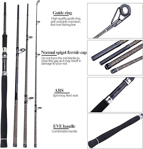 Sougayilang Canna da pesca alla carpa, Porable High Carbon 4 Pc grezzi carpa canna da pesca per viaggi acqua dolce pesca acqua salata - Ysert