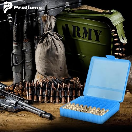 100 Round Flip-Top Pistol Ammo Box Plastica impilabile e bloccabile Contenitore di stoccaggio delle munizioni-Blu 4,61'*4,61'*1,38' - Ysert