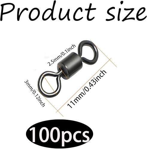 100 Pezzi Anelli di Girella di Pesca, Cuscinetto di Girella di Pesca Rotante in Acciaio Inox con Anello Solido di Girella per Pesca Offshore o d'Acqua Dolce Accessori di Pesca Spinner 7# Nero - Ysert